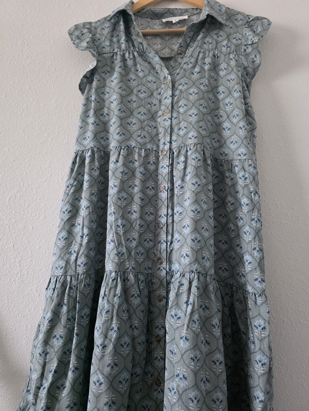 Lucky Brand Light Blue Patterned Tiered Midi Dress